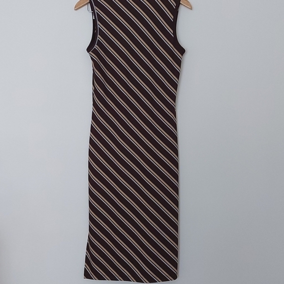RW&CO 90s/Y2K Midi Bodycon Dress Vneck with Diagonal Stripes, Side Slits. - Picture 2 of 5